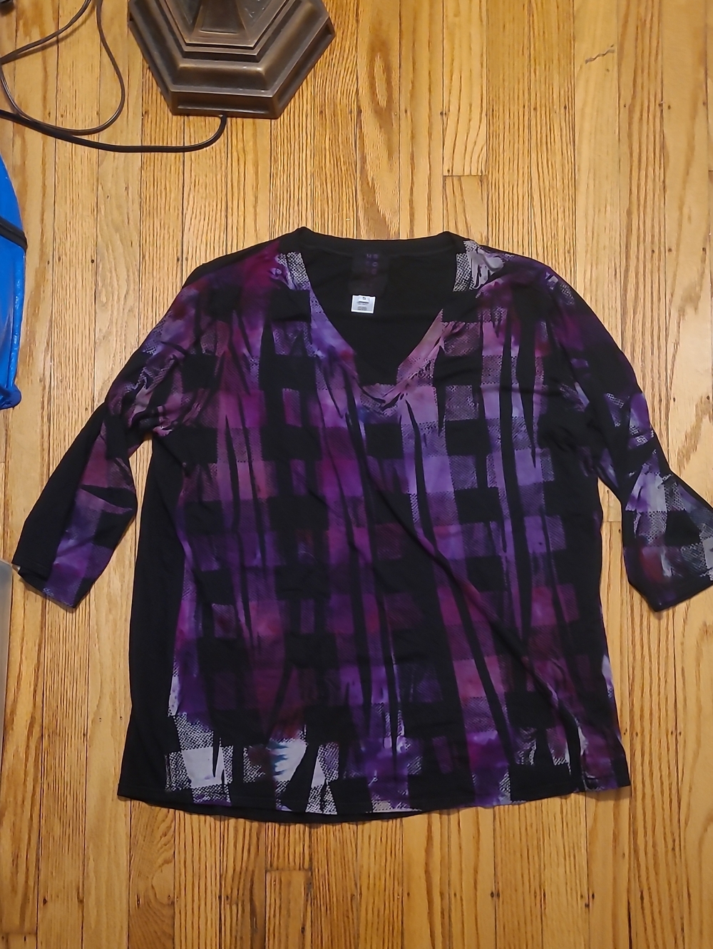Betsey Johnson Purple & Black V-Neck Printed Long Sleeve Top
